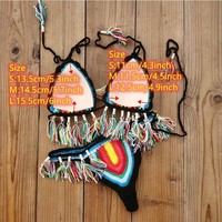 Baishiwei - Conjunto de Bikini Brasileño de Ganchillo Hecho a Mano, Diseño de Arcoíris Rasta con Borlas, Traje de Baño Sexy para Mujer