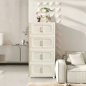 DB blanc crème 19.69 \ "côté large armoire de rangement pliante 4 niveaux 11.81 \" X 40.55 \ "bacs de rangement pliables armoires portables - Product Image 1