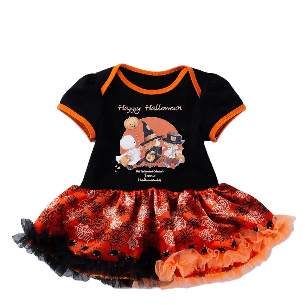 2024 New Short Sleeved Halloween 0-24 Months Baby Girls Rompers with Tutu Skirt and Headband Wholesale Infant Costumes