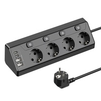 欧洲台式多触点电源板2个usb-a和2个C型转角电源插座2米延长线，用于家庭办公室厨房