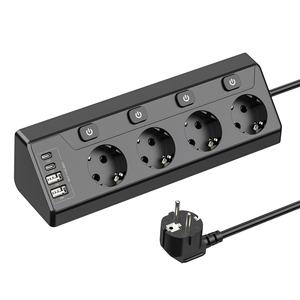 Multiprise de bureau européenne multi-contacts 2 USB-A et 2 prises de courant <span class=keywords><strong>d</strong></span>'<span class=keywords><strong>angle</strong></span> de type C 2m de rallonge <span class=keywords><strong>pour</strong></span> la <span class=keywords><strong>cuisine</strong></span> de bureau à domicile - Product Image 1