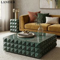 Landerstore Verde Alpi Ensemble de table basse en marbre Cube Table basse centrale Verde Alpi Table basse en marbre Design ondulé pour le salon