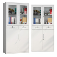 Meubles de bureau en acier, armoire de classement avec porte en verre, ventes chaudes, 2 tiroirs et étagères réglables, vente en gros