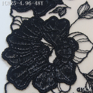 Tessuto di pizzo ricamato a maglia floreale in pelle verniciata nera per abito Lingerie 19cm di qualità morbida Nude nette ricamate - Product Image 3
