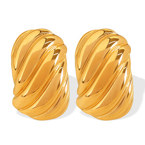 ต่างหูแบบห่วง ชุบทอง 18k เหล็กไทเทเนียม ดีไซน์ทรงเรขาคณิต ใส่ได้ทุกวัน สีเงิน สีทอง EH300 - Product Image 5