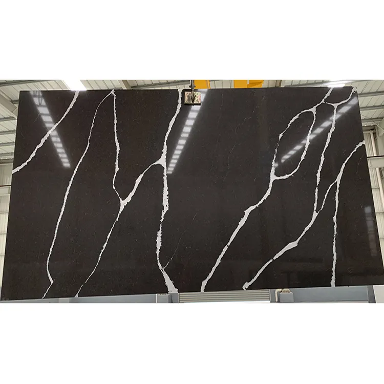 New Design Artificial Calacatta Black Marble Quartz Stone Slab For Kitchen Countertops