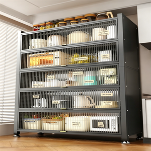 Étagère de rangement multi-niveaux en acier au carbone, moderne, autoportante, anti-poussière, grande capacité pour cuisine et salon - Product Image 3
