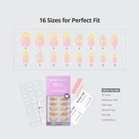 Faux ongles courts en amande, de haute qualité, en gel souple, avec joli nœud, pointe française jaune, premium, à presser, vente en gros