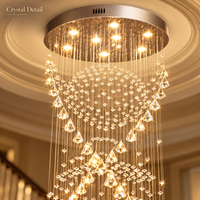 Lustre cascade en cristal artistique pour hall d'hôtel, escalier, villa, plafond haut - Prix usine de gros