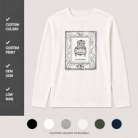 T-shirt à manches longues en coton tricoté pour femme, style vintage, imprimé fauteuil antique, col rond, personnalisable avec logo OEM ODM