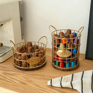 Wire Basket Coffee Capsule Storage Round Minimalist Desktop Organizer 1-3L Standing Type - Product Image 3