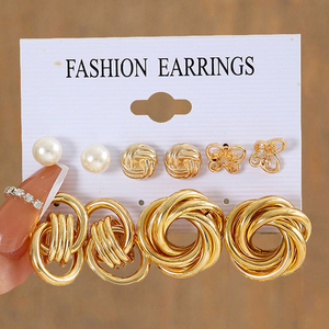 Ensemble de boucles d'oreilles vintage en perles, couleur <span class=keywords><strong>or</strong></span> métallique, pendantes, en forme de cœur, papillon, créoles, bijoux géométriques tendance N2302162 - Product Image 4