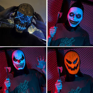 Masque d'Halloween en PVC Horreur Lumineux pour le Poisson d'avril, Accessoire de Maquillage, Tête de Squelette, Citrouille, Monstre, <span class=keywords><strong>Joker</strong></span> - Product Image 6