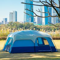 Carpa Familiar Extra Grande para 10-12-14 Personas, 2 Habitaciones, 3 Puertas/Ventanas de Malla, Paredes Rectas de 1500 mm, Impermeable, Doble, para Camping