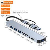 Hub USB C 8-in-1 Dual Port USB A dan Adaptor Tipe C dengan HDMI 4K, Pengisian Daya PD, Ethernet RJ45, USB 3.0, SD, TF untuk Laptop MacBook PC