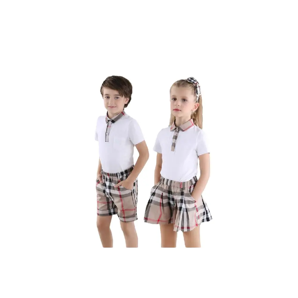 Uniforme escolar de design infantil, uniforme escolar para estudantes primários saia xadrez e calças uniforme