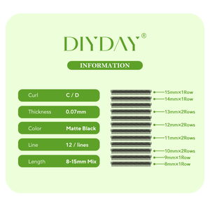 DIYDAY Extensiones de Pestañas 5D con Curvatura C y D, Grosor 0.07, Estrechas, para Venta al por Mayor - Product Image 6