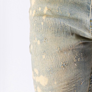 Jeans pour hommes personnalisés, style Destroyed, coupe crayon, effet adouci, coupe slim, avec trous élastiques, effet empilé, style Rock Revival, faible MOQ - Product Image 4