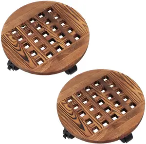 Pack of 2 Plant Caddy 12 Inch Heavy Duty Wooden Plant Stand Indoor Outdoor Plant Caddies with Wheel
