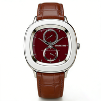 Montre à quartz de luxe en acier inoxydable avec bracelet en cuir et cristal saphir, 3ATM WR, élégante montre rétro-moderne pour un usage quotidien