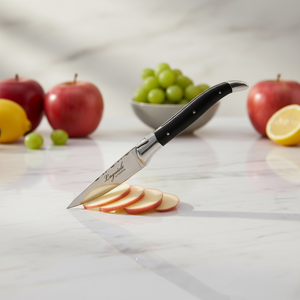 Couteau utilitaire en acier inoxydable de conception française avec boîte cadeau - Ambidextre, compatible lave-vaisselle, finition haute brillance - Product Image 3