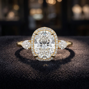 IGI Certi Vintage <b>Cushion</b> Lab Grown Diamond Halo Engagement <b>Wedding</b> <b>Ring</b> Pear Side Stones 10K 14K 18K Gold 925 935 Silver - Product Image 1