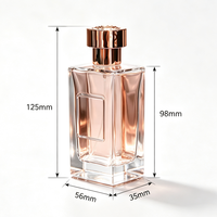 Botella de Perfume Cuadrada de Vidrio al por Mayor de 100 ml, Cuerpo de Vidrio Transparente, Bomba Pulverizadora de Aluminio Dorado Rosa