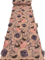 Tissu en dentelle guipure 3D à base jaune NI.AI, motif floral bleu et blanc, broderie ajourée, pour mariage africain, fête et soirée