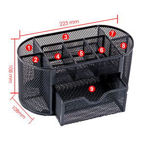 Foska Large Metal Multifunction <strong>Desk</strong> <strong>Tidy</strong> Metal Mesh <strong>Organiser</strong> Set Office Tray Pencil Pen Holder 9 Compartments with Drawer - Product Image 3