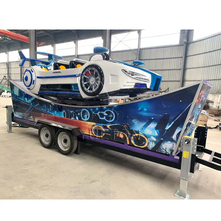 Precio al por mayor Kids Mobile Carnival Portable Trailer Rides Crazy Flying Car Trailer Mounted Amusement Rides