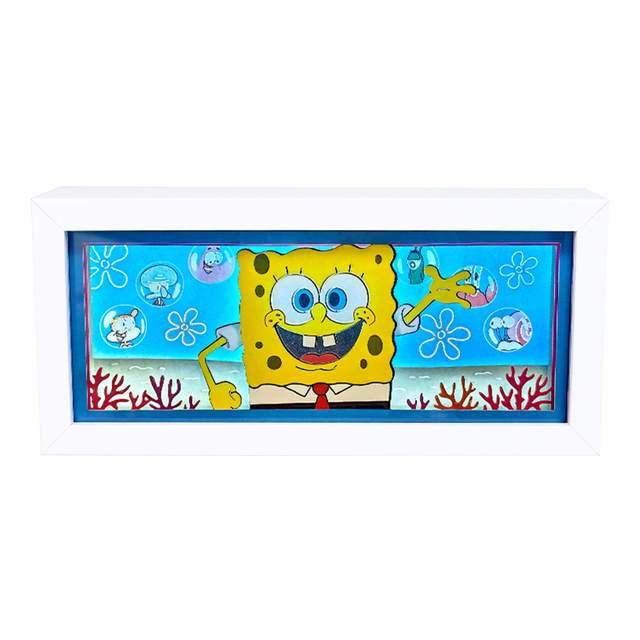 Kawaii Cartoon Boxes Cute Spongebob 3D Paper Cut Light Box LED Night Light Figure Anime Gift Box Kid Room Decor Lights