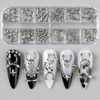 12 Grilles de Breloques pour Ongles Y2K Punk, Rivets Métalliques Punk / Gothique / Rock, Strass Vintage, Décoration de Manucure en Alliage et Strass