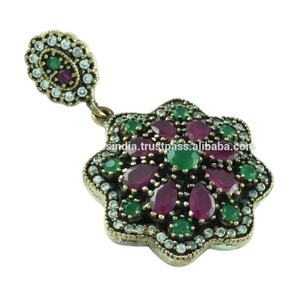 Pendentif multi-pierres avec rubis, émeraude et pierres CZ, argent sterling 925, bijoux unisexe - Product Image 2