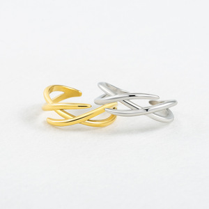 yunnique Geometric Irregular Crisscross <b>Opening</b> <b>Ring</b> Gold And Steel Color Unisex Fashion Jewelry Gift - Product Image 2