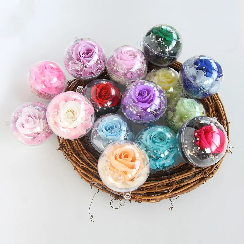 Food grade plastic cheap gift decoration can open hollow Christmas 20mm acrylic ball flower