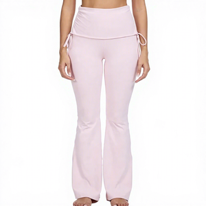 High Waist <b>Flared</b> Leg <b>Yoga</b> <b>Leggings</b> Solid Color Seamless Full Length Elastic Waist Spandex Nylon Women's Activewear Pants - Product Image 6