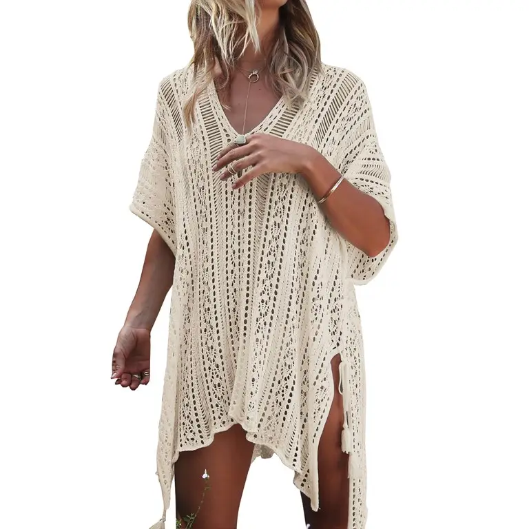 Traje de baño de playa para mujer Manga Coverups Bikini Cover Up Net