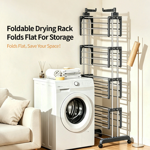 Space-saving Multilayer Foldable Adjustable Stainless Steel <b>Clothes</b> Drying Stand with Lockable Universal Casters for Indoor - Product Image 1