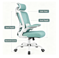Chaise de bureau ergonomique à dossier haut en maille avec appui-tête réglable, support lombaire et accoudoirs rabattables, mobilier commercial