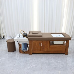 Lavacabezas de madera para peluquería con spa, cama de champú, baño de pies y gabinete de almacenamiento - Product Image 2