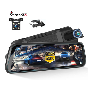 Podofo 9.66 ''xe ống kính kép <span class=keywords><strong>DVR</strong></span> Dashcam 1080P Màn hình cảm ứng xe gương <span class=keywords><strong>DVR</strong></span> vòng lặp ghi âm g-senors tầm nhìn ban đêm phía trước + Phía sau cam - Product Image 1