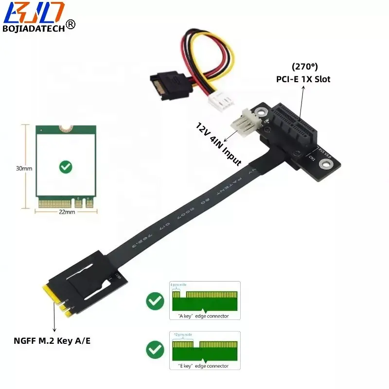 NGFF M.2 WiFi A E Key A+E To PCI-e 3.0 1X Gen3 Riser Extender Adapter Card Ribbon Cable 8Gbps For PCIE X1 X4 X8 X16 M2 Card