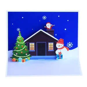Xinduo Cartão de Natal com impressão em 90 graus 3D árvore boneco de neve cena do feriado