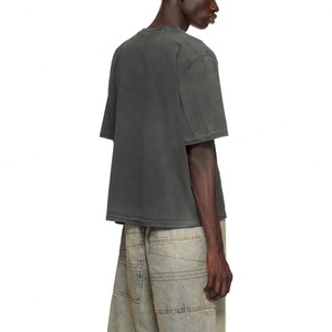 เสื้อยืดทรงบ็อกซี่ผู้ชาย TOPSHOW ผ้าฝ้าย แขนสั้น ไหล่ตก ทรงหลวม สไตล์เรียบง่าย สีพื้น ล้างสีแบบ Acid Wash สำหรับผู้ชาย - Product Image 3