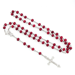 <span class=keywords><strong>Rosario</strong></span> 2025 Cruz religiosa colgante 6mm fragancia Rosa cuentas <span class=keywords><strong>de</strong></span> madera Santa <span class=keywords><strong>plata</strong></span> María Centro Cruz cadenas cara forma patrón - Product Image 2