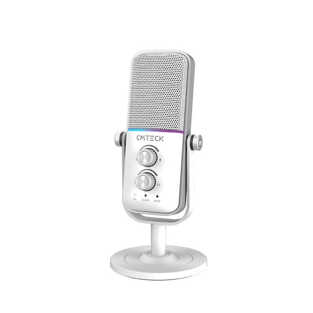 CMTECK RGB USB Condenser Microphone with Dual Polar Pattern Mute Button Zero-Latency Monitoring Streaming Desktop Mic for Gaming