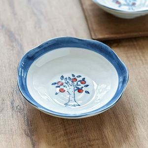 Japanese Ruffled Shallow Bowl, Hand Painted Under-glaze Color <b>Ceramic</b> <b>Plate</b> for Fruit & Food - Product Image 3