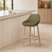 Tabouret de bar en tissu nordique avec dossier, pieds en bois massif, chaise de bar rembourrée à hauteur de comptoir pour réception de bureau