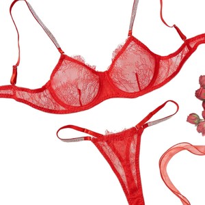 Nouvel ensemble soutien-gorge et string trois pièces sexy en dentelle transparente style européen et américain 2025 – Vente en gros - Product Image 5
