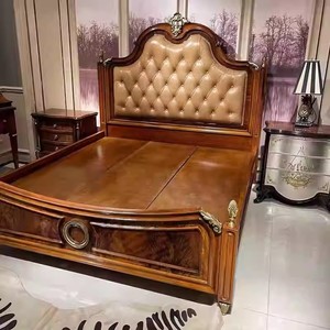 <span class=keywords><strong>Cama</strong></span> de Matrimonio de Lujo <span class=keywords><strong>Estilo</strong></span> Inglés Vintage de 1.8 Metros, con Acabado en Cobre, Chapa de Madera y Madera Maciza con Patrones - Product Image 2